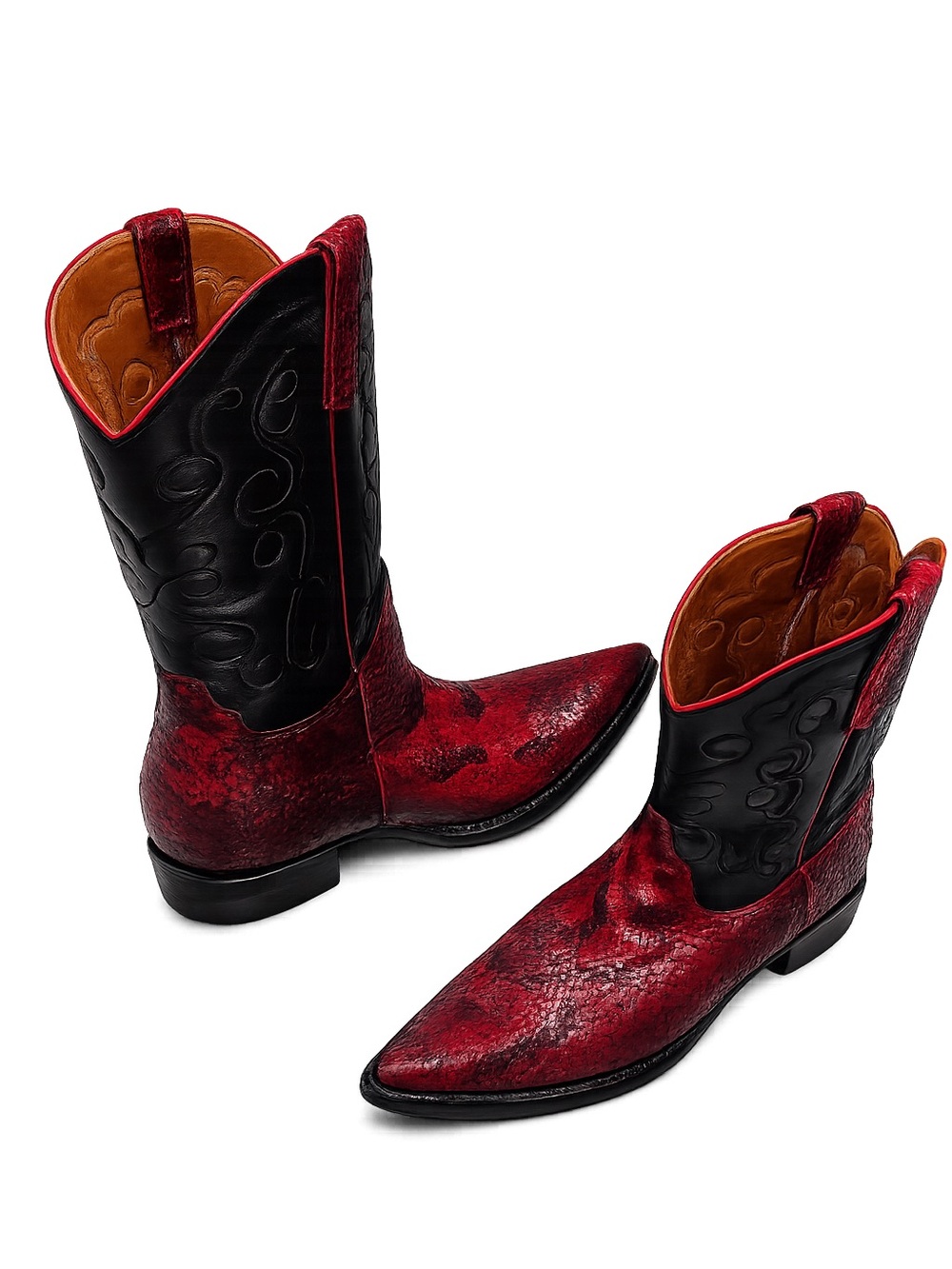 Vintage Red Python Cowboy Boots Women 9.5 Men’s 8 Narrow Snake Skin Exotic